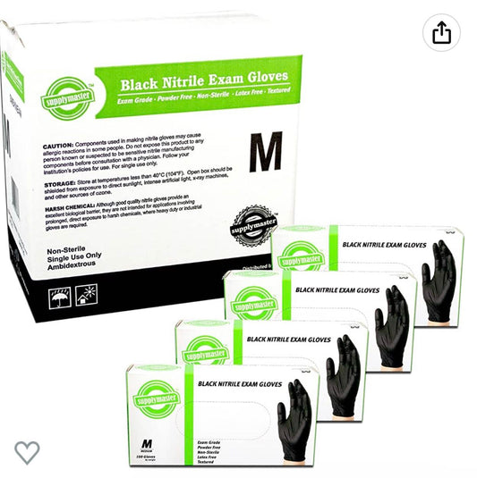 SUPPLYMASTER  EXAM NITRILE GLOVES, BLACK-PACK 400 SIZE M AND L